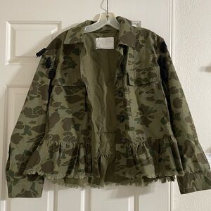 Zara Olive Camouflage Ruffle Utility Jacket
